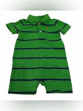 Ralph Lauren Baby One Piece Green Stripes Embroidered Logo 3 Month
